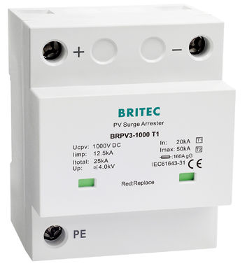 BRPV3-1000 T1 12,5kA Photovoltaik-Spannungshalter 50ka DC 1000V Spd Sonnenschutz t1 t2 dc Photovoltaik
