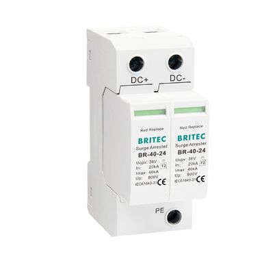 BR-40-24 T2 Gleichstromüberspannungsschutzvorrichtung 40kA 24V SPD mit thermoplastischem UL94-V0 Gehäuse für Überspannungen