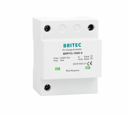 BRPV3-1000-5 T1 50kA Gleichstrom 1000V 5kA Typ 1+2 PV Überspannungsschutz Überspannungshalter Sonnenüberspannungsschutzvorrichtung t1 t2 dc SPD Photovoltaik-SPD