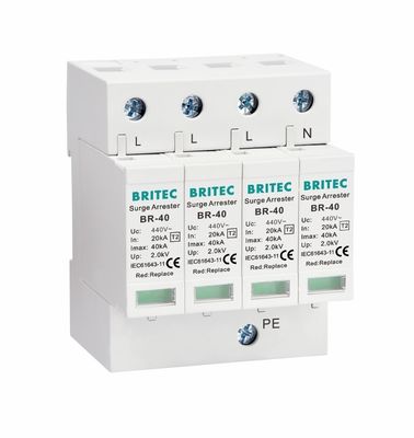 BR-40 440 4P Typ 2 40ka Überspannungsschutzvorrichtung SPD T2 Leistungsschutzschutzschutz Blitzschutzschutz Donnerschutzschutz AC Überspannungen 440V Überspannungsschutzschutzspd Typ 2 Überspannungsschutz