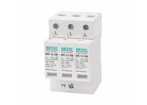 275Vac 12.5kA 3 Polen SPD für Blitzschutz-Typ 1 +2/Klasse I+II