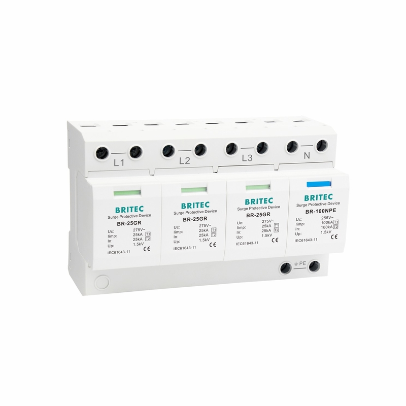 BR-25GR 3P+1 Typ 1 Überspannungsschutzvorrichtung SPD Thunder Arrester Funkenöffnung spd Stecker-in Überspannungshalter