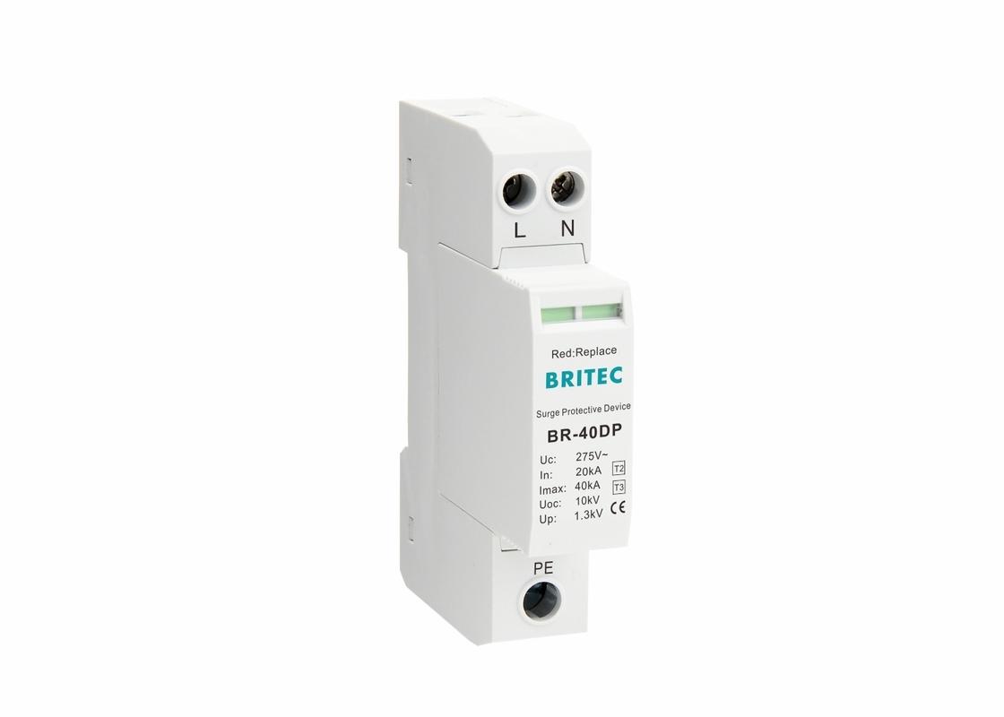 40kA 275V Einphasen 2P Typ 2 + 3 Klasse II + III Überspannungshalter BR-40DP 2P