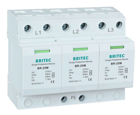 BR-25M 3P+1NPE 25kA T1+T2 Varistor Überspannungshalter B+C Niederspannung 3 Phase AC Spd Blitzschutz