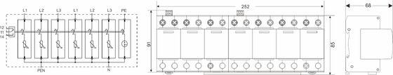 BR-25M 275 6+1 Typ 1+2 Überspannungsschutzgerät mit 25kA Schutz und thermoplastischem UL94-V0 Gehäuse